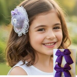 Bows For Girls'🎀. Purple Bear Hair Clip Set